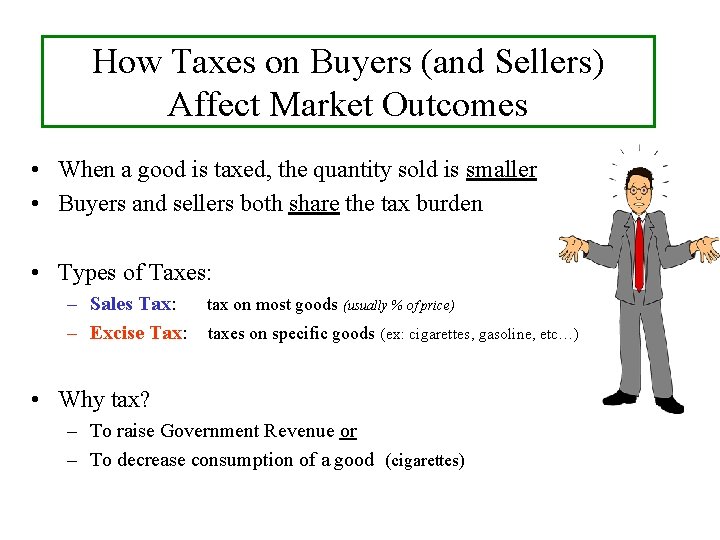 How Taxes on Buyers (and Sellers) Affect Market Outcomes • When a good is