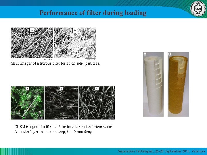 Performance of filter during loading A B SEM images of a fibrous filter tested Performance of filter during loading A B SEM images of a fibrous filter tested