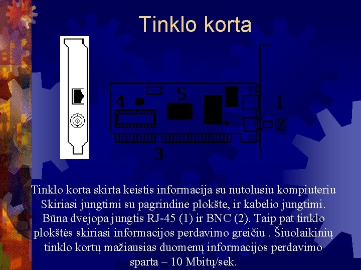 Tinklo korta skirta keistis informacija su nutolusiu kompiuteriu Skiriasi jungtimi su pagrindine plokšte, ir