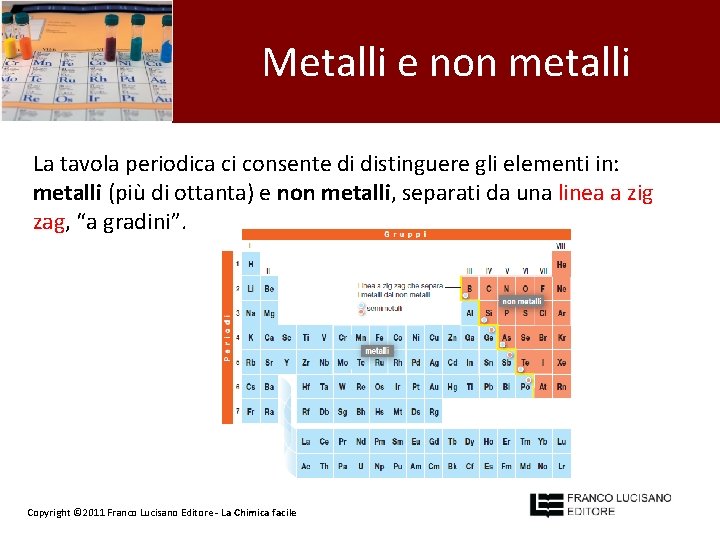 Metalli e non metalli La tavola periodica ci consente di distinguere gli elementi in: