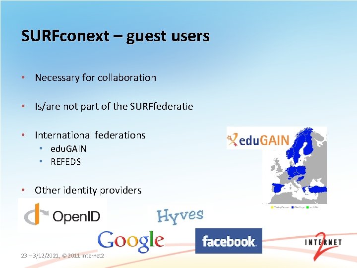 SURFconext – guest users • Necessary for collaboration • Is/are not part of the