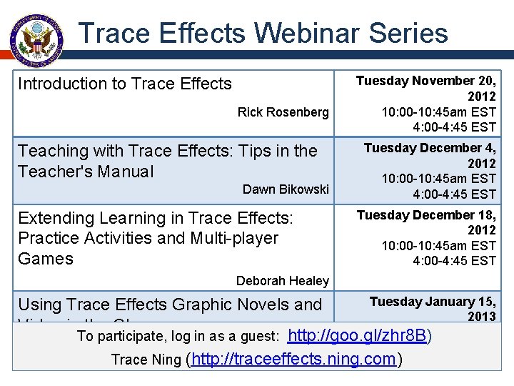 Trace Effects Webinar Series Introduction to Trace Effects Rick Rosenberg Teaching with Trace Effects: Trace Effects Webinar Series Introduction to Trace Effects Rick Rosenberg Teaching with Trace Effects: