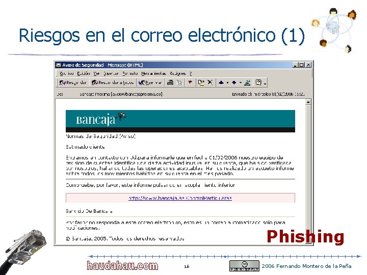 Riesgos en el correo electrónico (1) Phishing 16 2006 Fernando Montero de la Peña Riesgos en el correo electrónico (1) Phishing 16 2006 Fernando Montero de la Peña