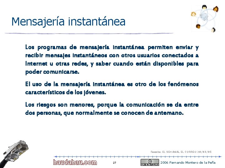 Mensajería instantánea Los programas de mensajería instantánea permiten enviar y recibir mensajes instantáneos con Mensajería instantánea Los programas de mensajería instantánea permiten enviar y recibir mensajes instantáneos con
