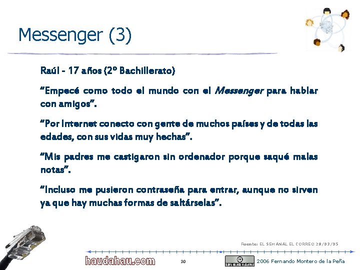 Messenger (3) Raúl - 17 años (2º Bachillerato) “Empecé como todo el mundo con Messenger (3) Raúl - 17 años (2º Bachillerato) “Empecé como todo el mundo con