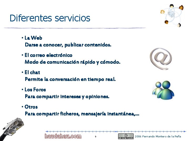 Diferentes servicios • La Web Darse a conocer, publicar contenidos. • El correo electrónico Diferentes servicios • La Web Darse a conocer, publicar contenidos. • El correo electrónico