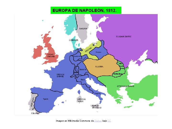 EUROPA DE NAPOLEÓN, 1812. Imagen en Wikimedia Commons de Olahus bajo CC 