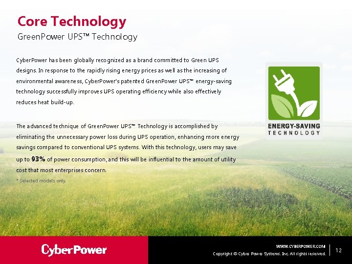 Core Technology Green. Power UPS™ Technology Cyber. Power has been globally recognized as a