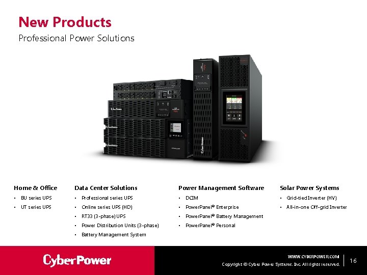 New Products Professional Power Solutions Home & Office Data Center Solutions Power Management Software