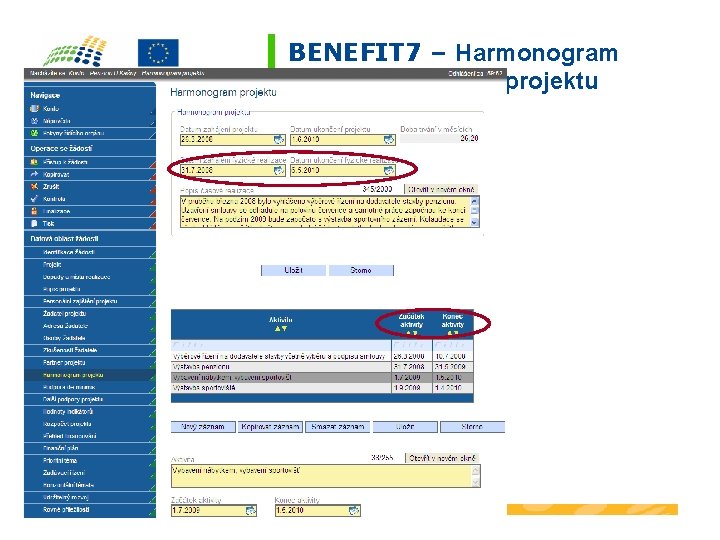 BENEFIT 7 – Harmonogram projektu 