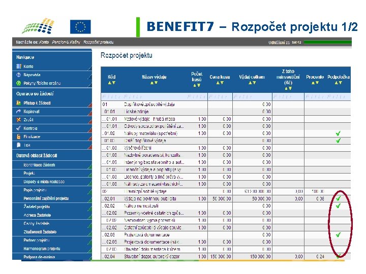 BENEFIT 7 – Rozpočet projektu 1/2 