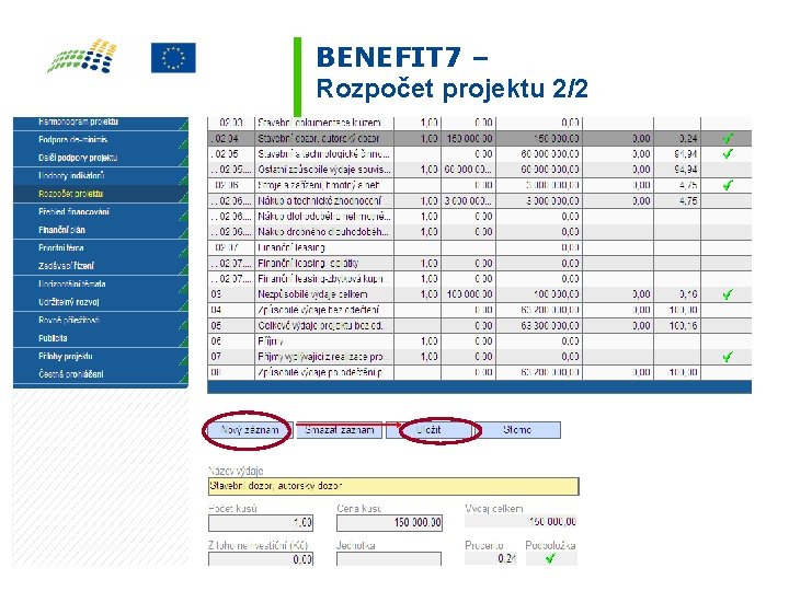 BENEFIT 7 – Rozpočet projektu 2/2 