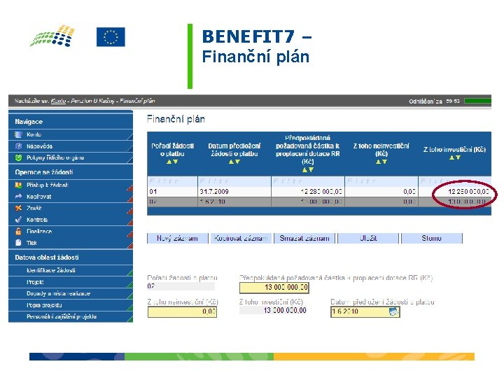 BENEFIT 7 – Finanční plán 