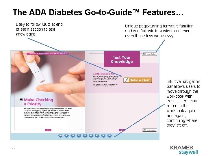 The ADA Diabetes Go-to-Guide™ Features… Easy to follow Quiz at end of each section