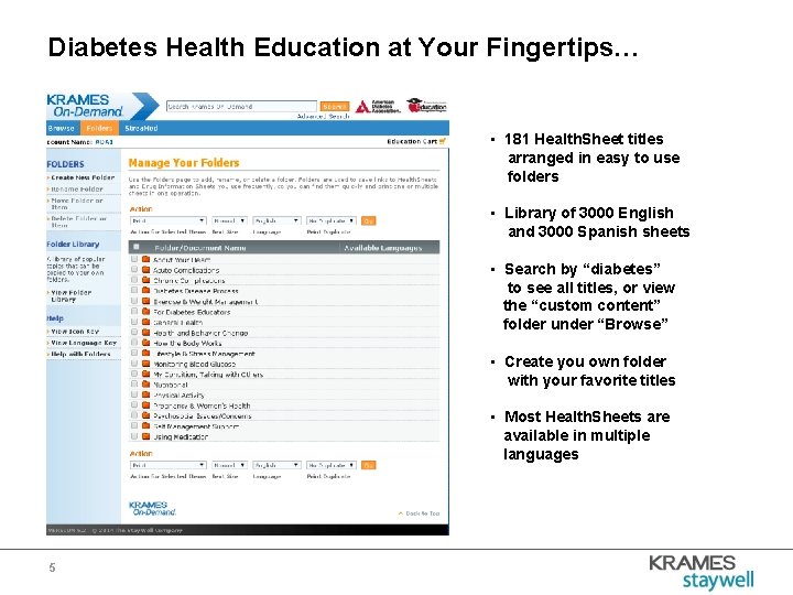 Diabetes Health Education at Your Fingertips… • 181 Health. Sheet titles arranged in easy