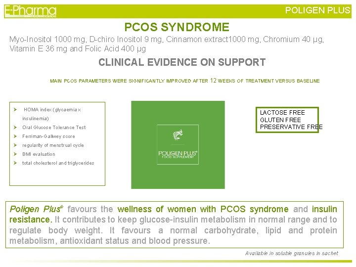 POLIGEN PLUS PCOS SYNDROME Myo-Inositol 1000 mg, D-chiro Inositol 9 mg, Cinnamon extract 1000