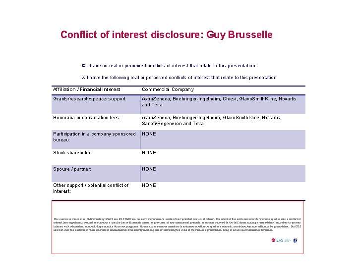 Conflict of interest disclosure: Guy Brusselle I have no real or perceived conflicts of