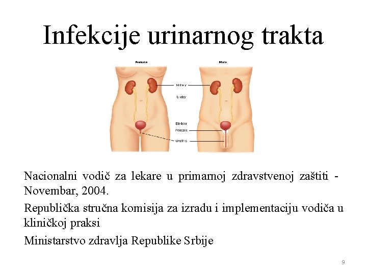 Infekcije urinarnog trakta Nacionalni vodič za lekare u primarnoj zdravstvenoj zaštiti Novembar, 2004. Republička