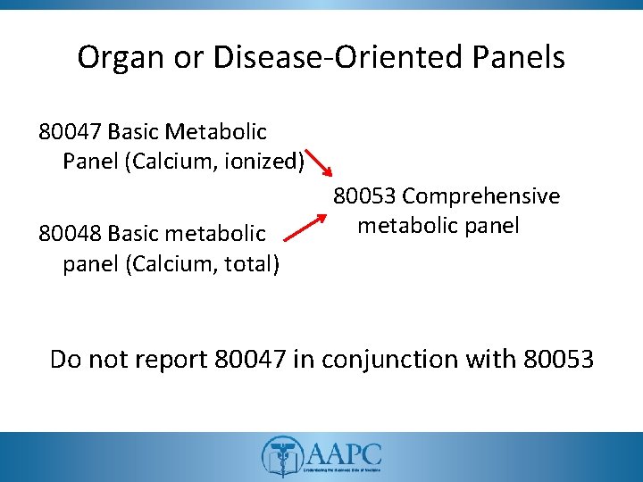 Organ or Disease-Oriented Panels 80047 Basic Metabolic Panel (Calcium, ionized) 80048 Basic metabolic panel Organ or Disease-Oriented Panels 80047 Basic Metabolic Panel (Calcium, ionized) 80048 Basic metabolic panel