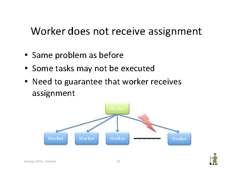 Worker does not receive assignment • Same problem as before • Some tasks may