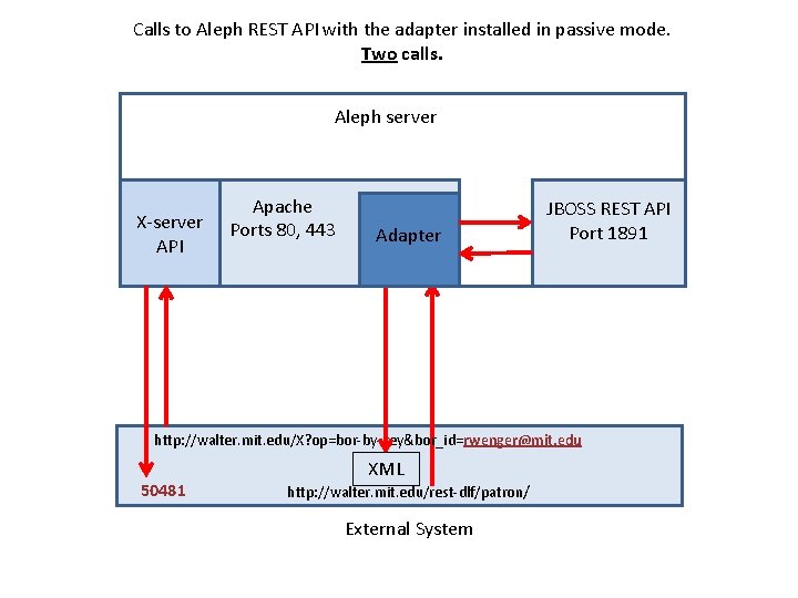 Calls to Aleph REST API with the adapter installed in passive mode. Two calls.