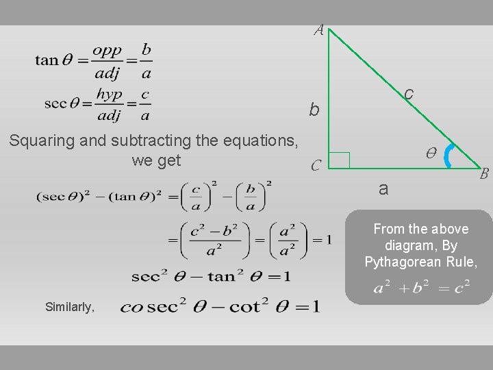 A c b Squaring and subtracting the equations, we get Ѳ C a From