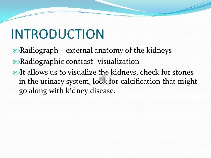 INTRODUCTION Radiograph – external anatomy of the kidneys Radiographic contrast- visualization It allows us