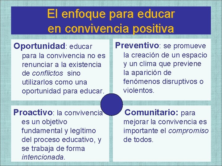 El enfoque para educar en convivencia positiva Oportunidad: educar para la convivencia no es El enfoque para educar en convivencia positiva Oportunidad: educar para la convivencia no es
