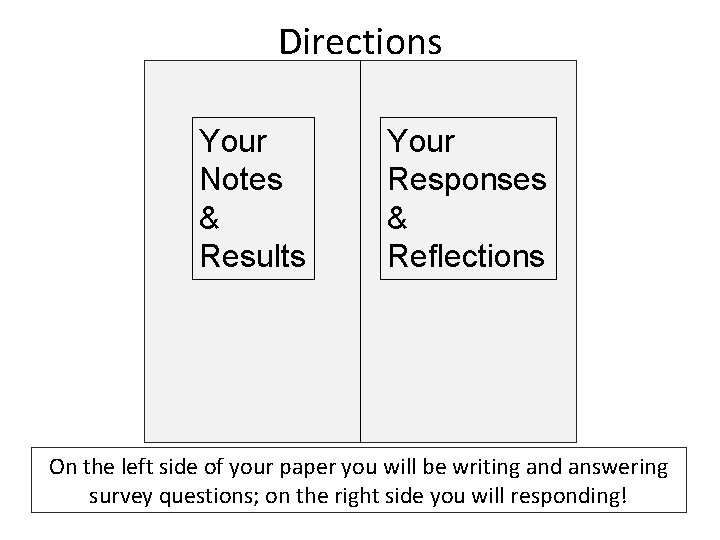 Directions Your Notes & Results Your Responses & Reflections On the left side of