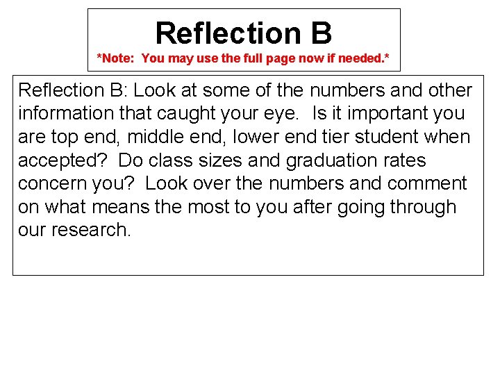 Reflection B *Note: You may use the full page now if needed. * Reflection Reflection B *Note: You may use the full page now if needed. * Reflection