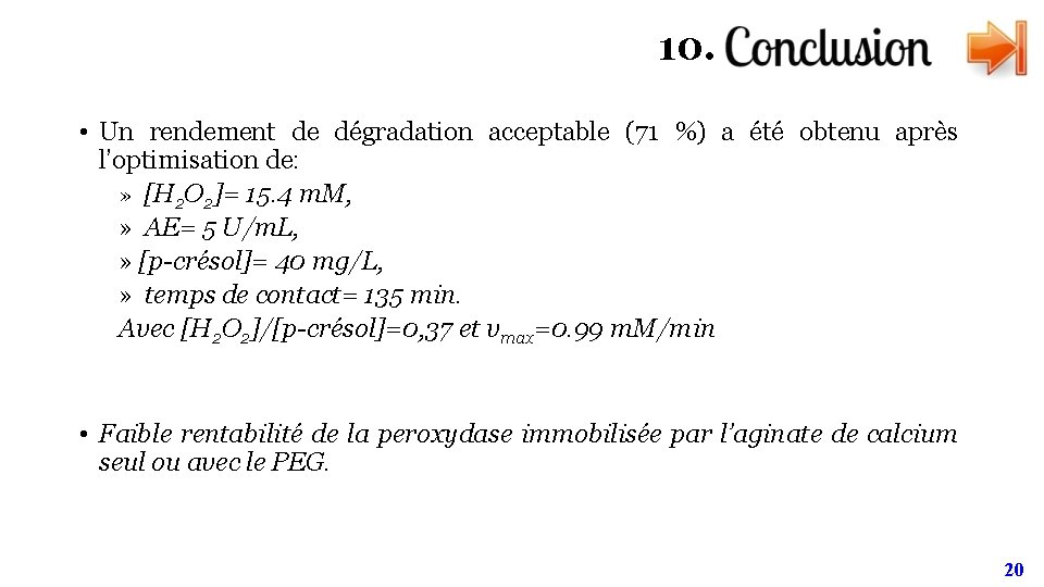 10. • Un rendement de dégradation acceptable (71 %) a été obtenu après l’optimisation 10. • Un rendement de dégradation acceptable (71 %) a été obtenu après l’optimisation