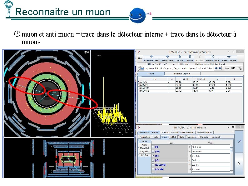 Reconnaitre un muon et anti-muon = trace dans le détecteur interne + trace dans