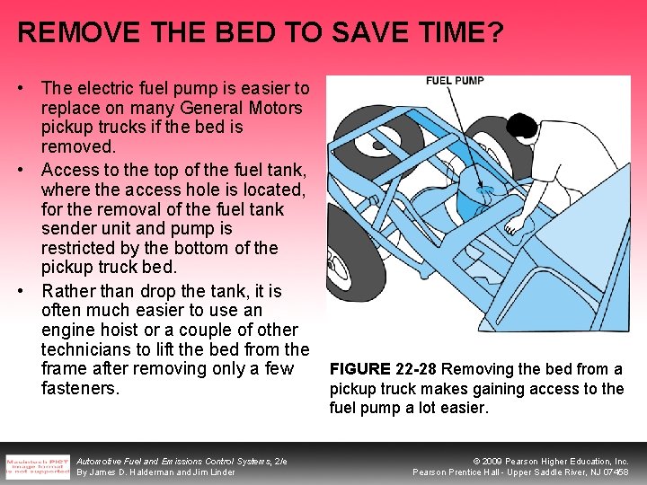 REMOVE THE BED TO SAVE TIME? • The electric fuel pump is easier to REMOVE THE BED TO SAVE TIME? • The electric fuel pump is easier to