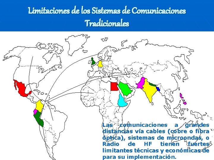 Limitaciones de los Sistemas de Comunicaciones Tradicionales Las comunicaciones a grandes distancias vía cables