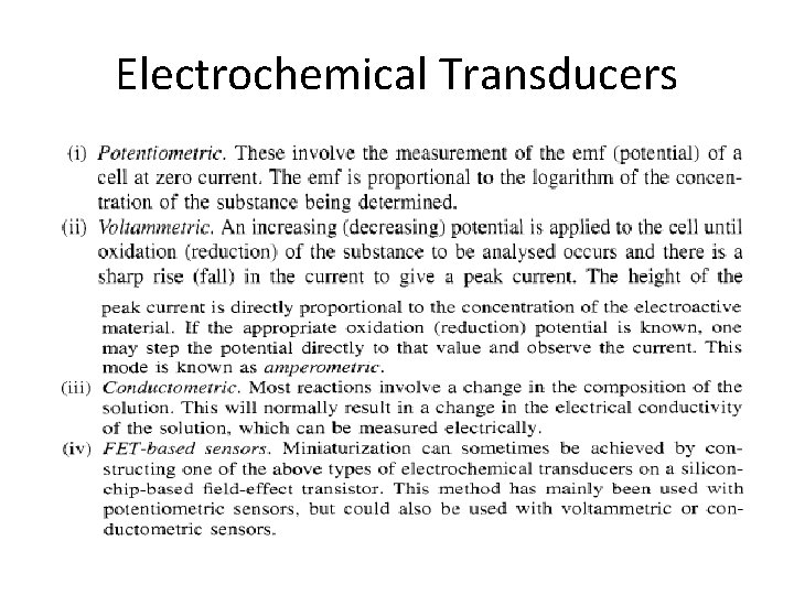 Electrochemical Transducers Electrochemical Transducers