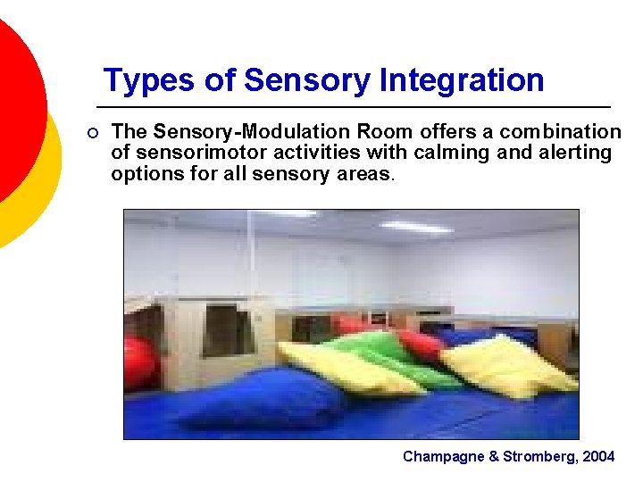 Types of Sensory Integration ¡ The Sensory-Modulation Room offers a combination of sensorimotor activities