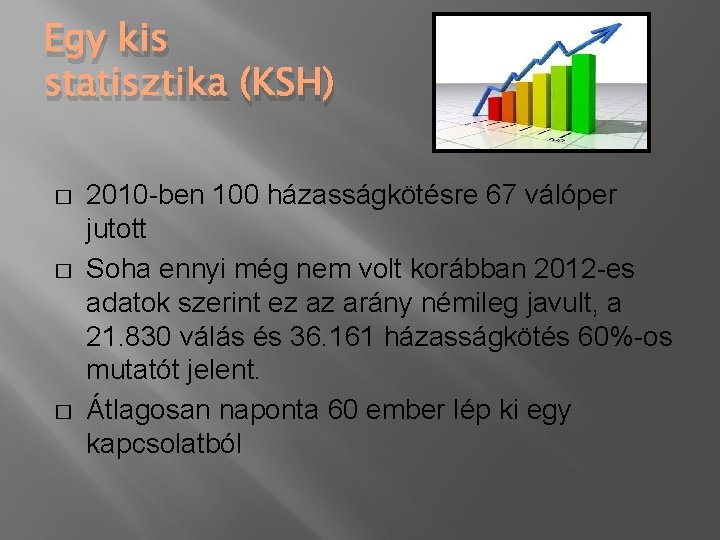 Egy kis statisztika (KSH) � � � 2010 -ben 100 házasságkötésre 67 válóper jutott