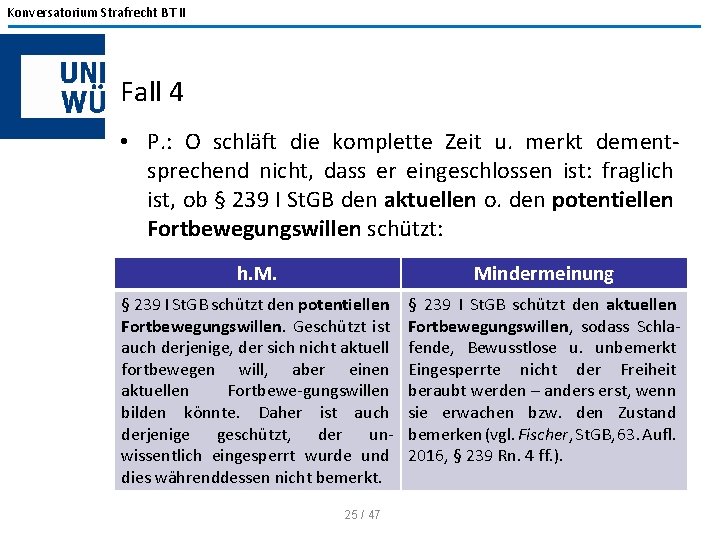 Konversatorium Strafrecht BT II Fall 4 • P. : O schläft die komplette Zeit