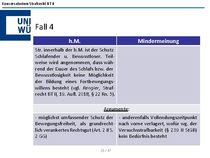 Konversatorium Strafrecht BT II Fall 4 h. M. Mindermeinung Str. innerhalb der h. M.