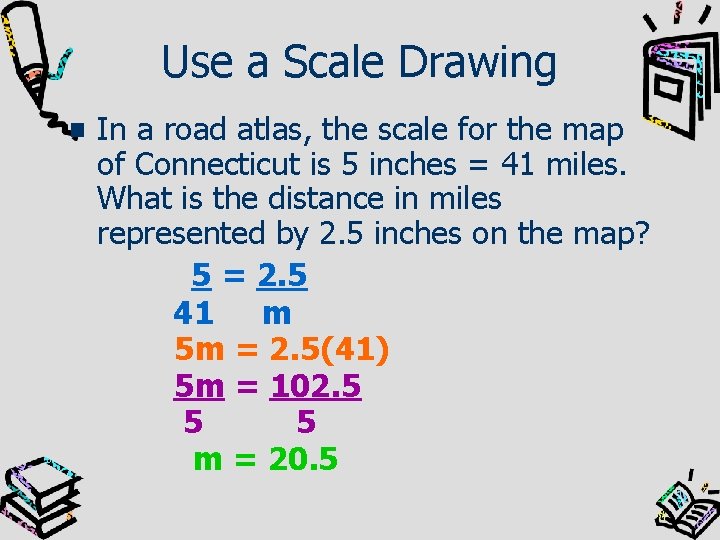 Use a Scale Drawing In a road atlas, the scale for the map of