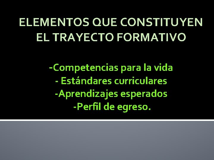 ELEMENTOS QUE CONSTITUYEN EL TRAYECTO FORMATIVO -Competencias para la vida - Estándares curriculares -Aprendizajes