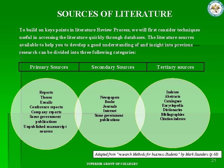 SOURCES OF LITERATURE To build on keys points in literature Review Process, we will