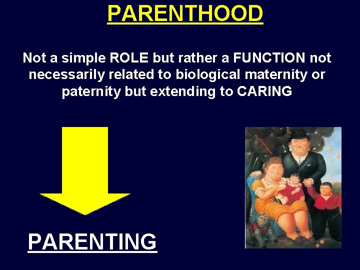 PARENTHOOD Not a simple ROLE but rather a FUNCTION not necessarily related to biological PARENTHOOD Not a simple ROLE but rather a FUNCTION not necessarily related to biological