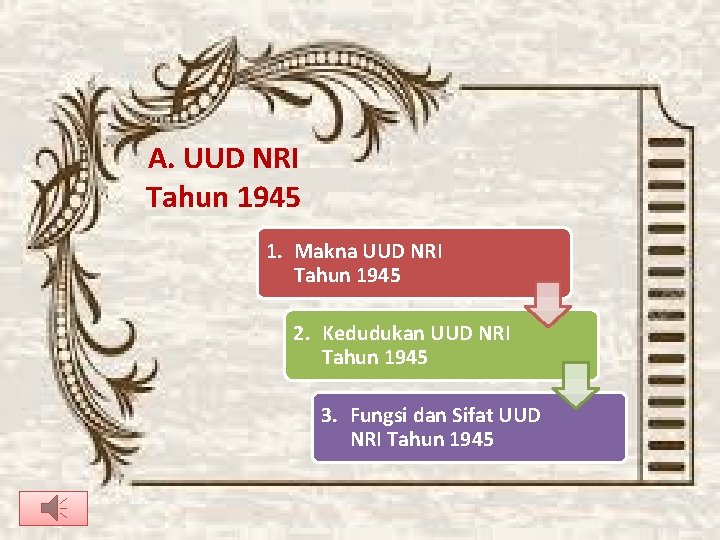 A. UUD NRI Tahun 1945 1. Makna UUD NRI Tahun 1945 2. Kedudukan UUD