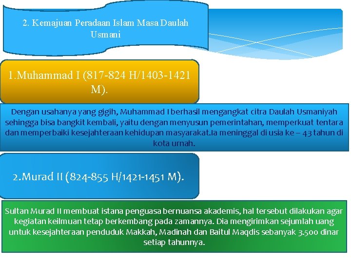 2. Kemajuan Peradaan Islam Masa Daulah Usmani 1. Muhammad I (817 -824 H/1403 -1421