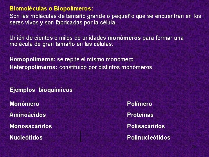 Biomoléculas o Biopolímeros: Son las moléculas de tamaño grande o pequeño que se encuentran