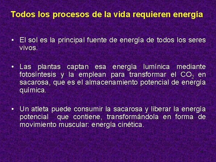 Todos los procesos de la vida requieren energía • El sol es la principal