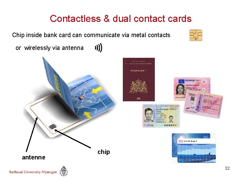 Contactless & dual contact cards Chip inside bank card can communicate via metal contacts