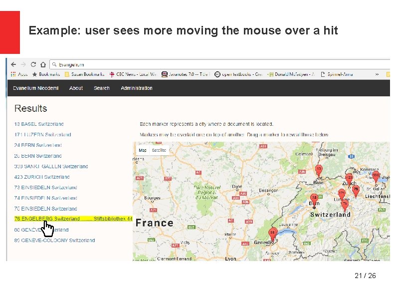 Example: user sees more moving the mouse over a hit 21 / 26 