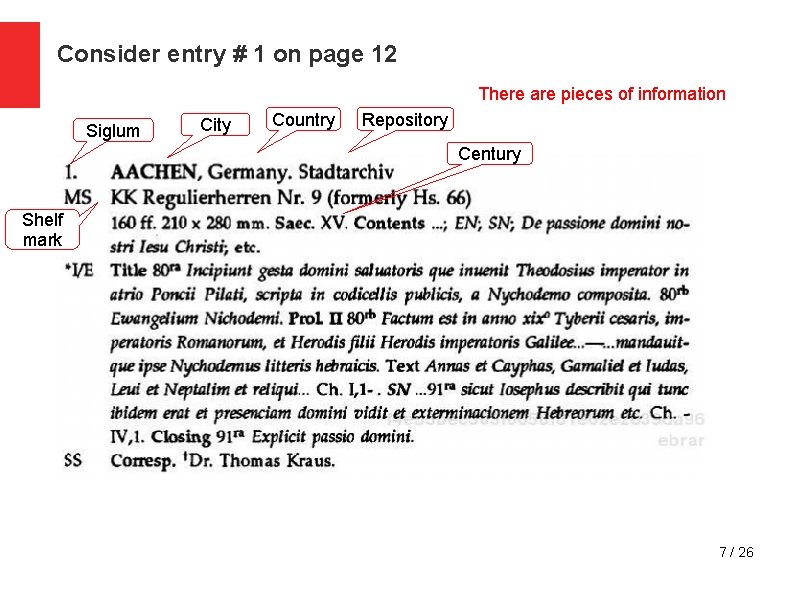 Consider entry # 1 on page 12 There are pieces of information Siglum City